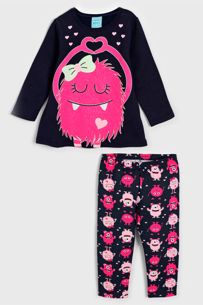 Pijama Kyly Longo Infantil Monstrinho Azul-Marinho