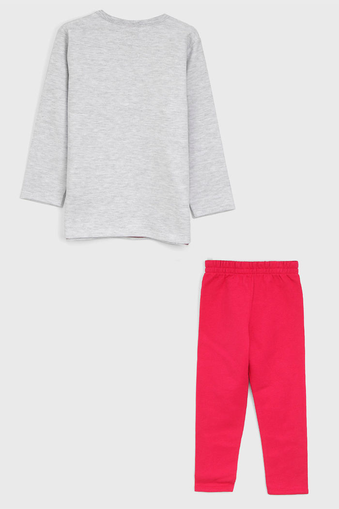 Conjunto 2pçs Kyly Longo Infantil Full Print Cinza/Rosa