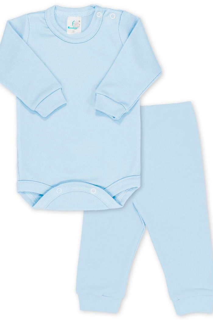 Conjunto 2 peças bebê RoseBud. Body manga longa em malha canelada,