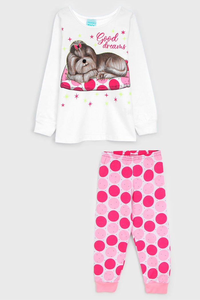 Pijama Kyly Longo Infantil Full Print Branco/Rosa