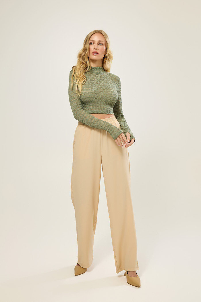 Cropped Gola Alta Em Renda