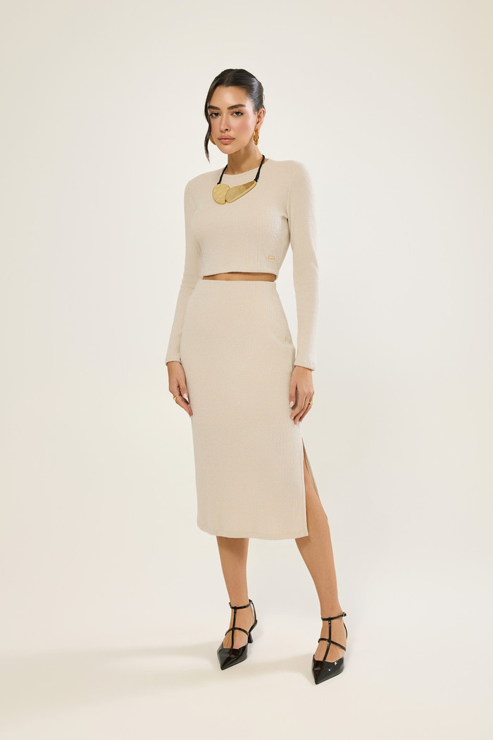 Cropped Manga Longa Tricot