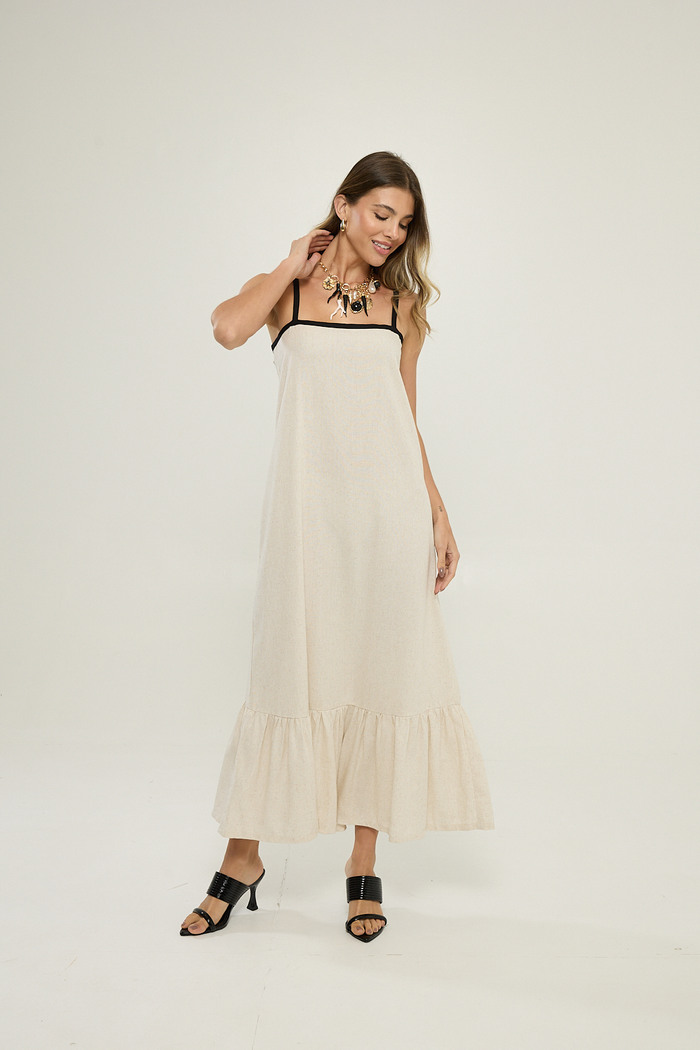 Vestido Em Linho Bicolor