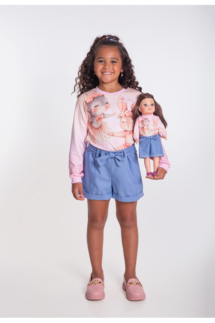 Conjunto dance com shorts chambray