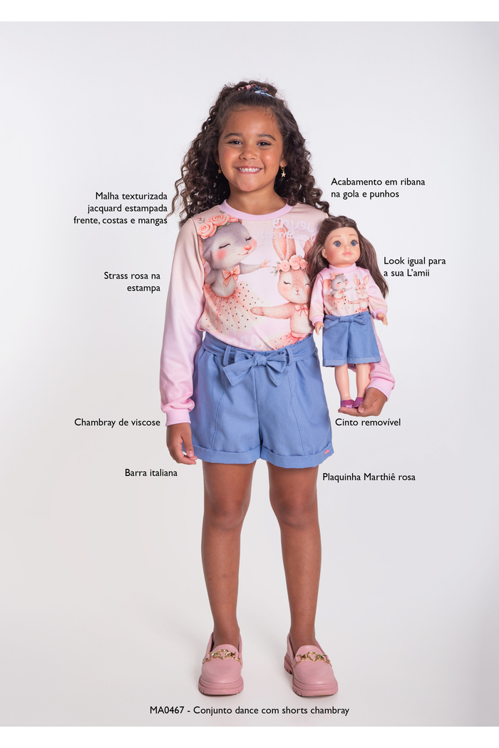 Conjunto dance com shorts chambray