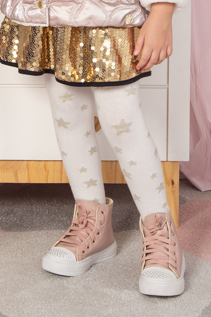 Meia calça estrelas creme
