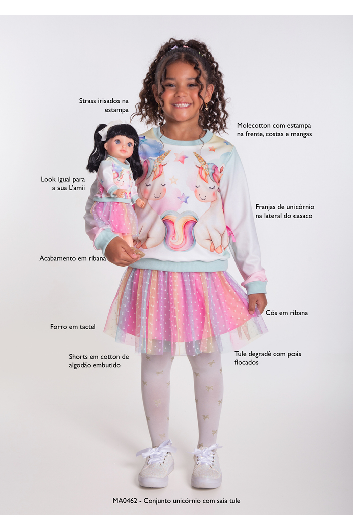 Conjunto unicórnio com saia tule