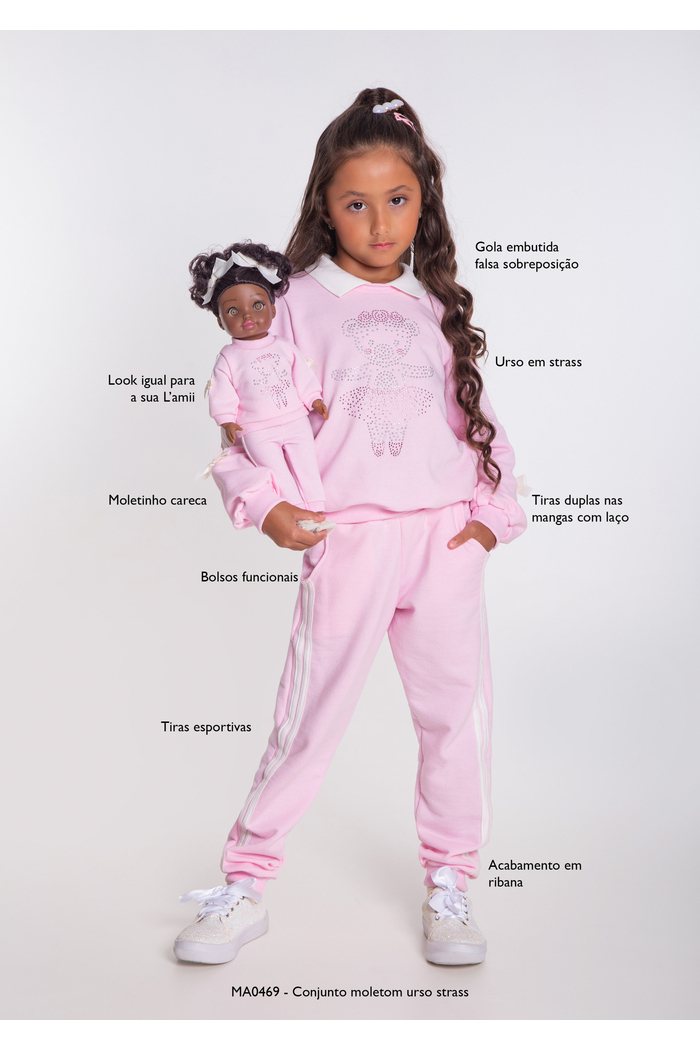 Conjunto moletom urso strass