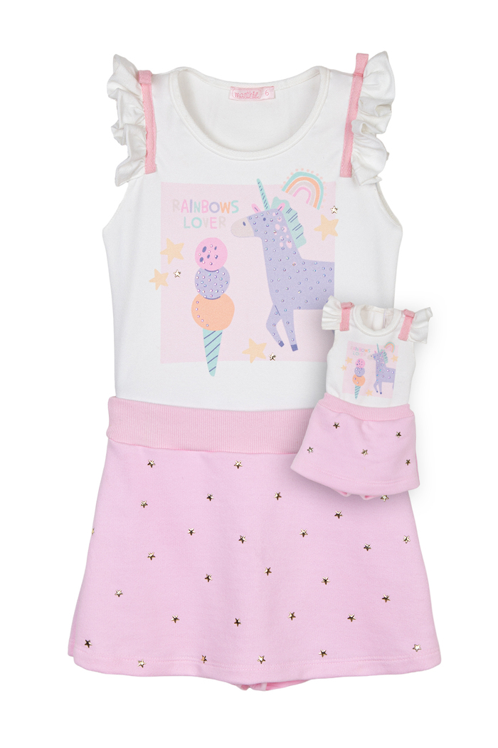 Conjunto unicórnio com shorts saia