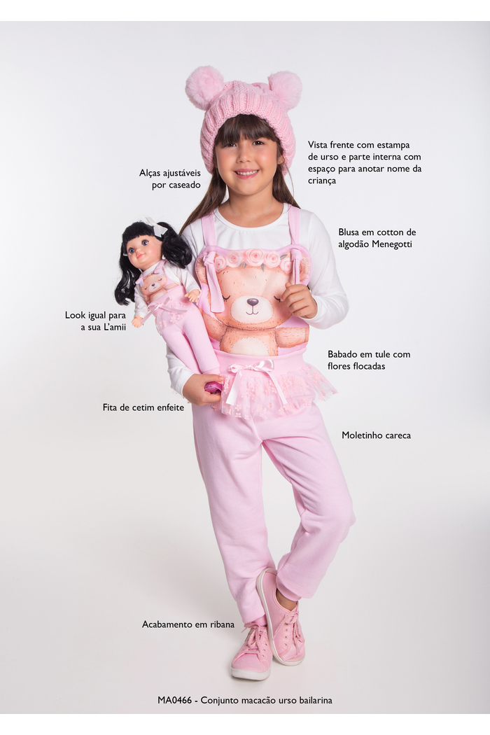 Conjunto macacão urso bailarina