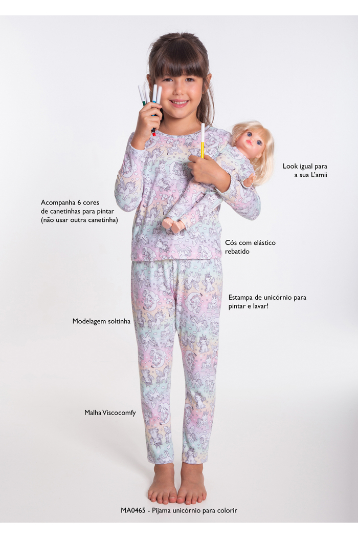 Pijama unicórnio para colorir