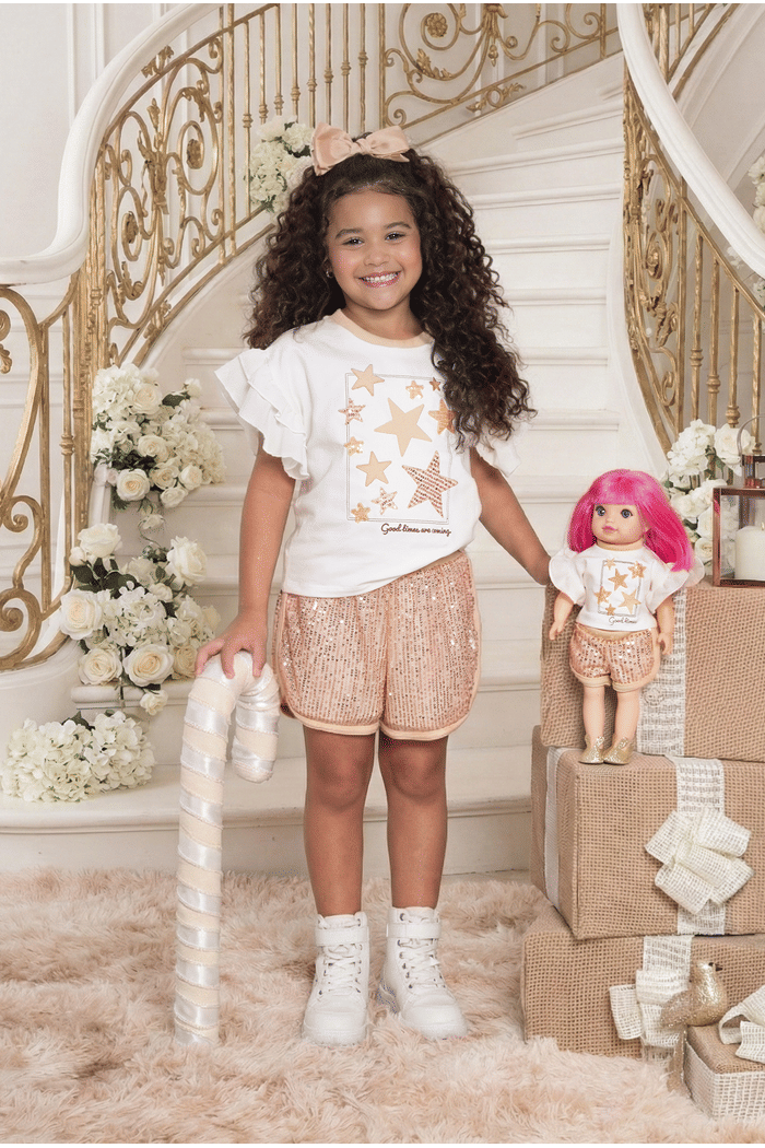 Conjunto estrelas com shorts paetê