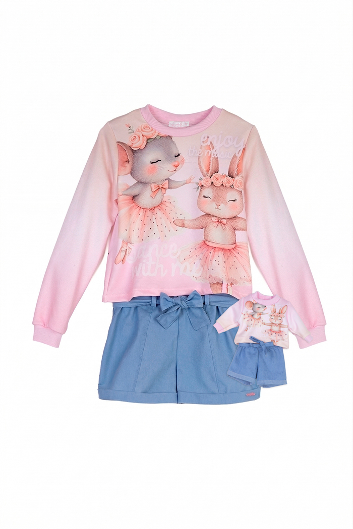 Conjunto dance com shorts chambray