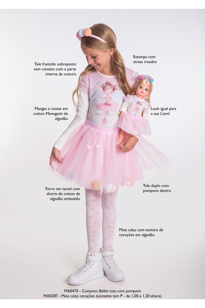 Conjunto ballet tutu com pompom
