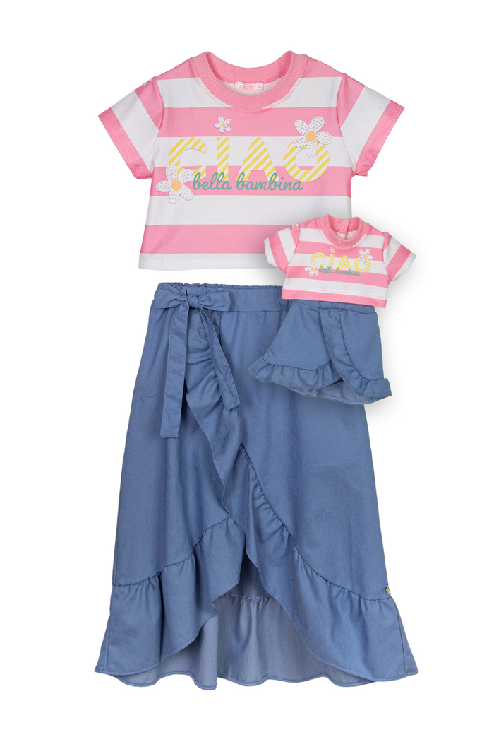 Conjunto Ciao com saia chambray