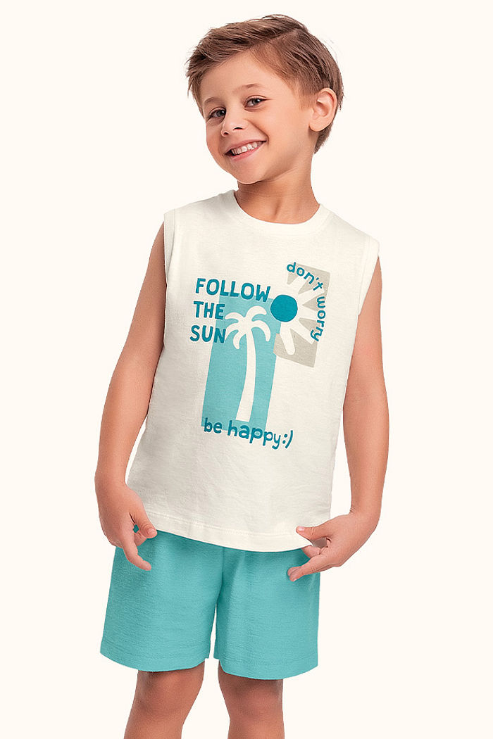 Conjunto regata em meia malha e bermuda em moletinho Sun