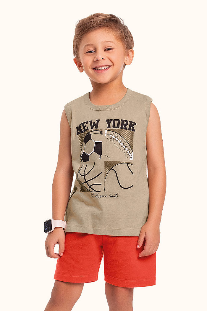 Conjunto regata em meia malha e bermuda em moletinho