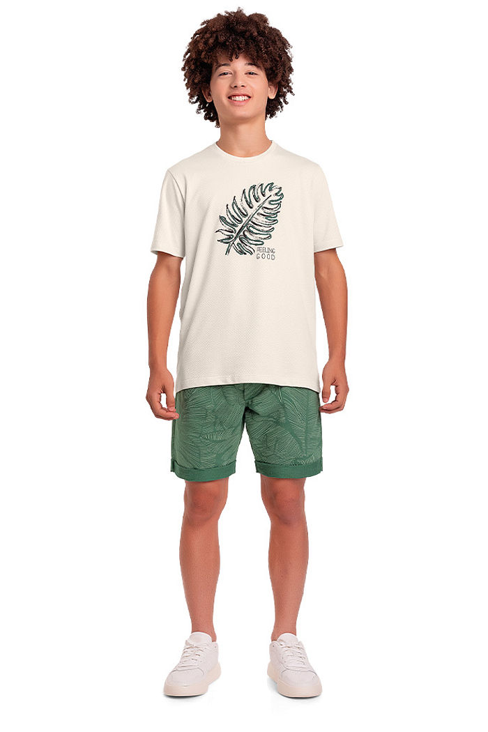 Camiseta juvenil em malha favo estampa verão