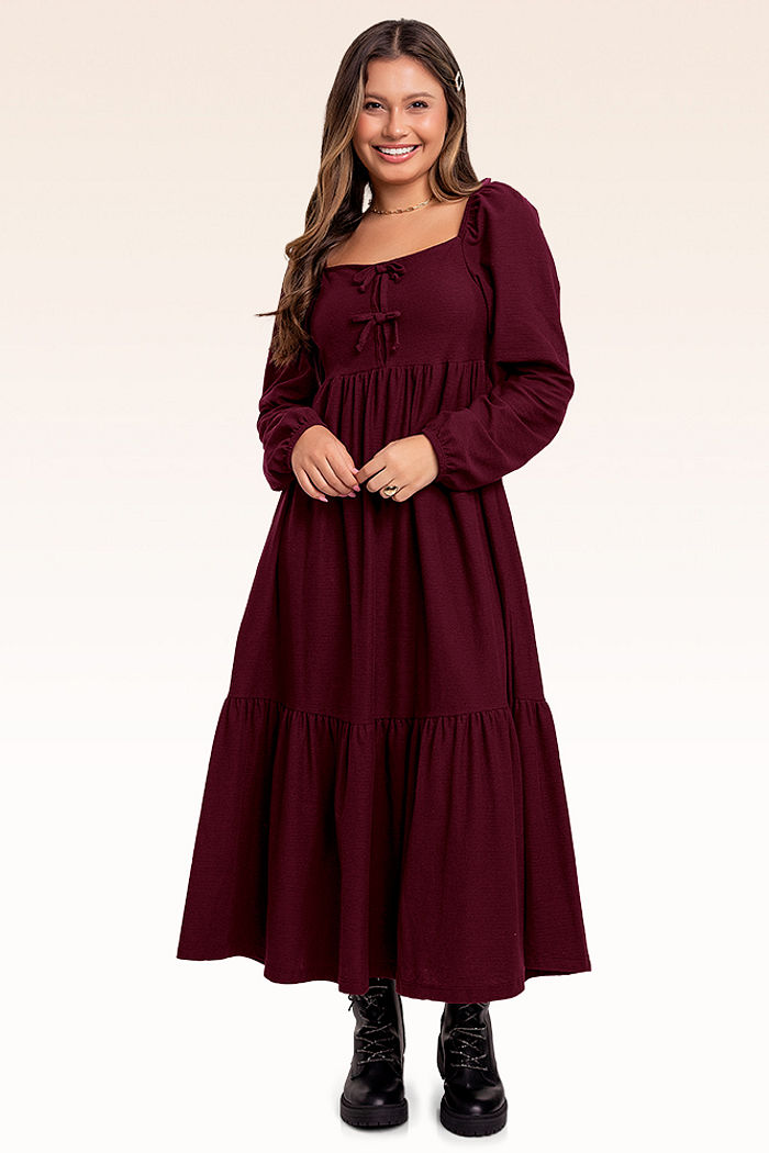 Vestido manga longa em malha florence