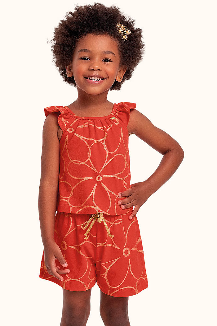 Conjunto blusa/short em cotton leve flor