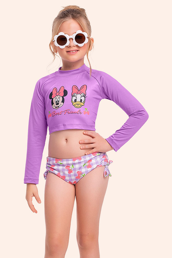 Conjunto infantil blusa manga longa e calcinha moda praia