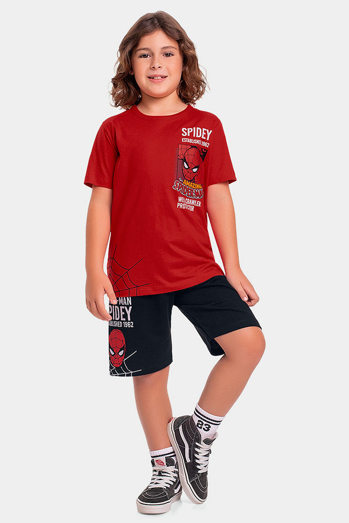 Conjunto infantil Homem Aranha camiseta e bermuda