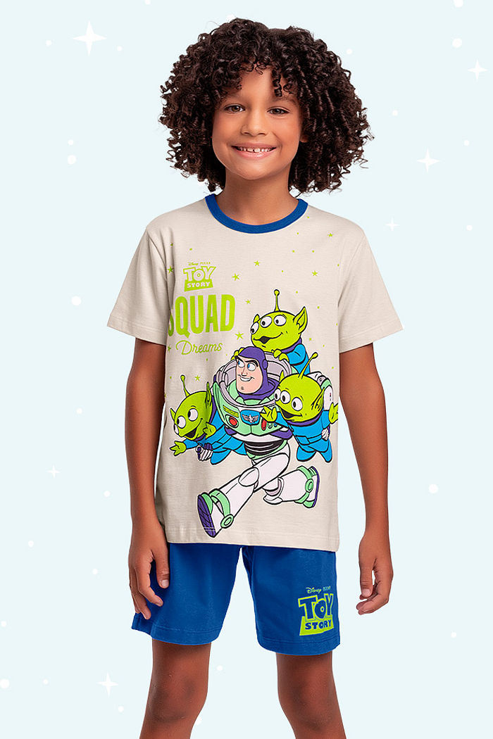 Conjunto pijama infantil camiseta e bermuda Toy Story