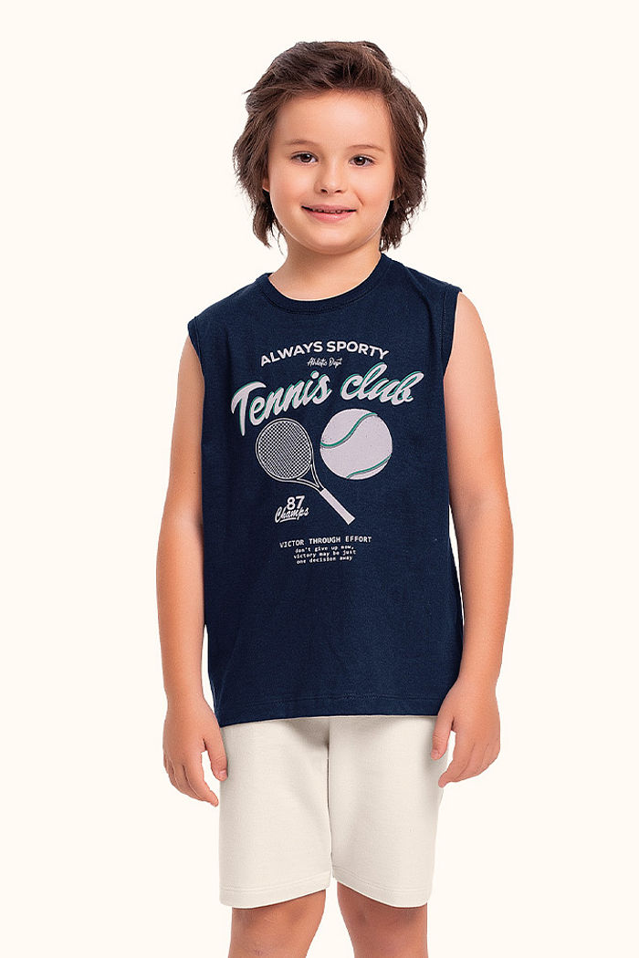 Conjunto regata em meia malha e bermuda em moletinho tennis club