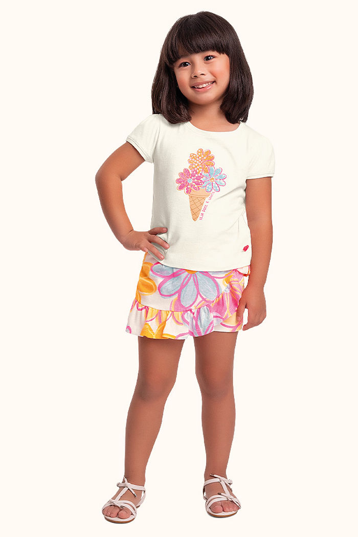 Conjunto blusa e short saia verão flores