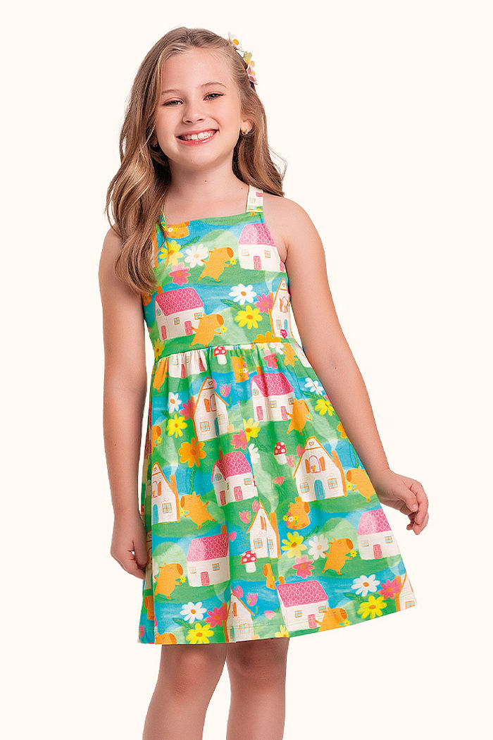 Vestido em meia malha de alça casas