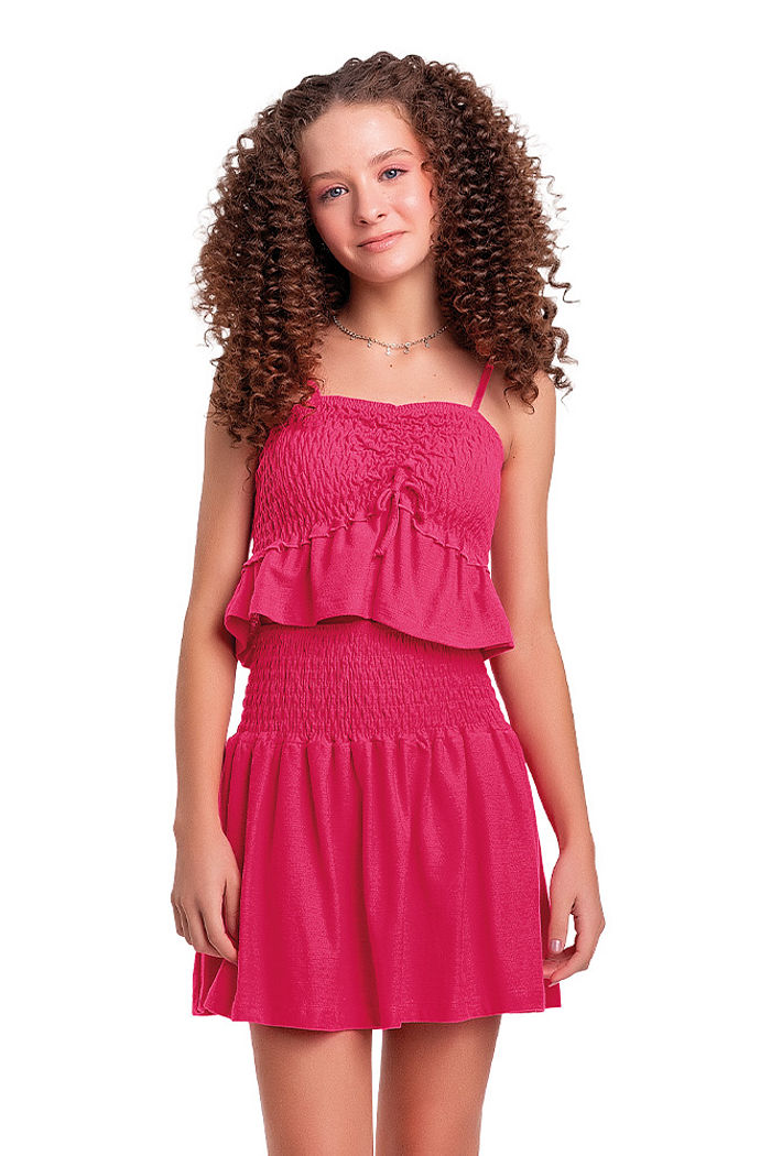 Conjunto top e saia em malha florence com lastex