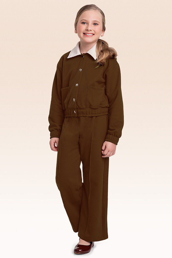 Conjunto casaco aberto e calça em moleto