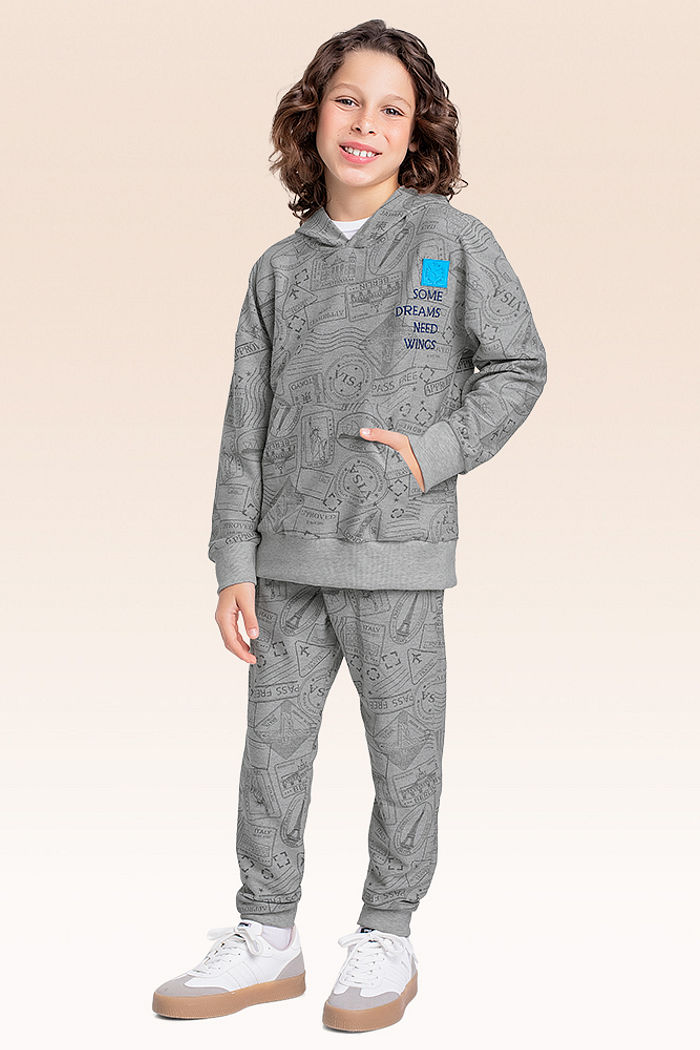 Conjunto blusão com capuz e calça em mol