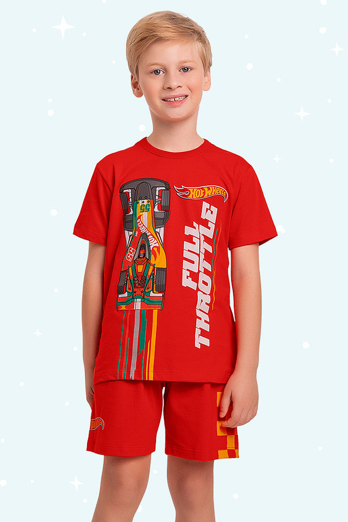 Conjunto pijama infantil camiseta e bermuda Hot Wheels