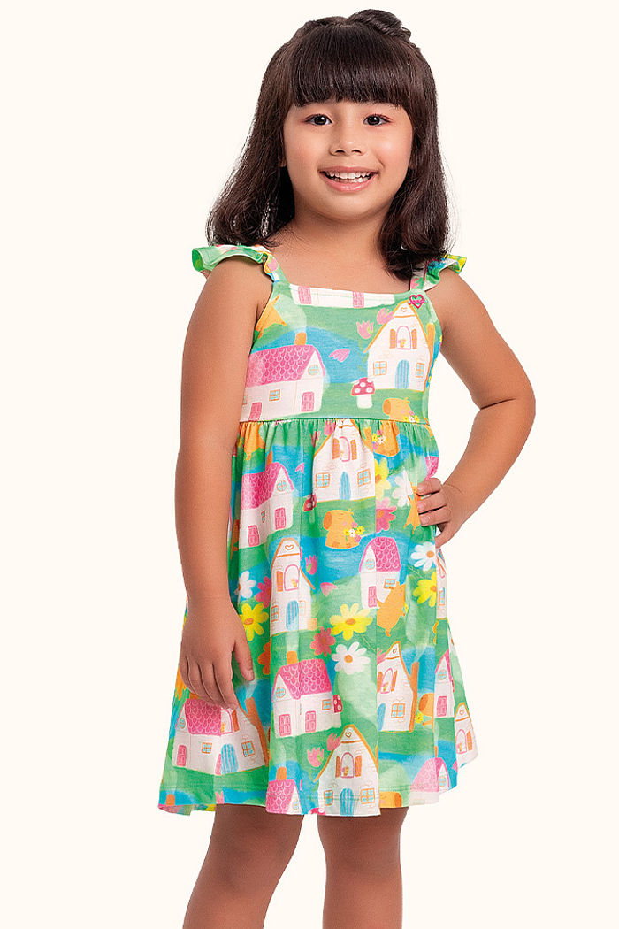 Vestido em meia malha casas