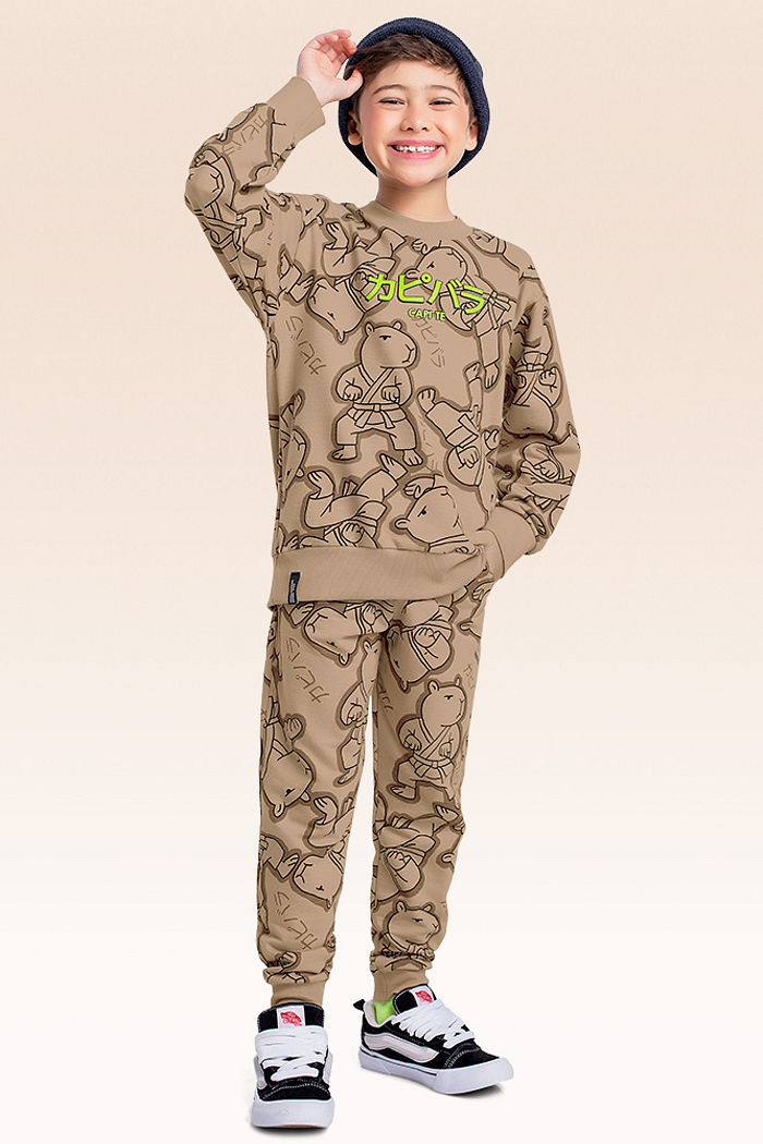 Conjunto blusão e calça em moletinho fla