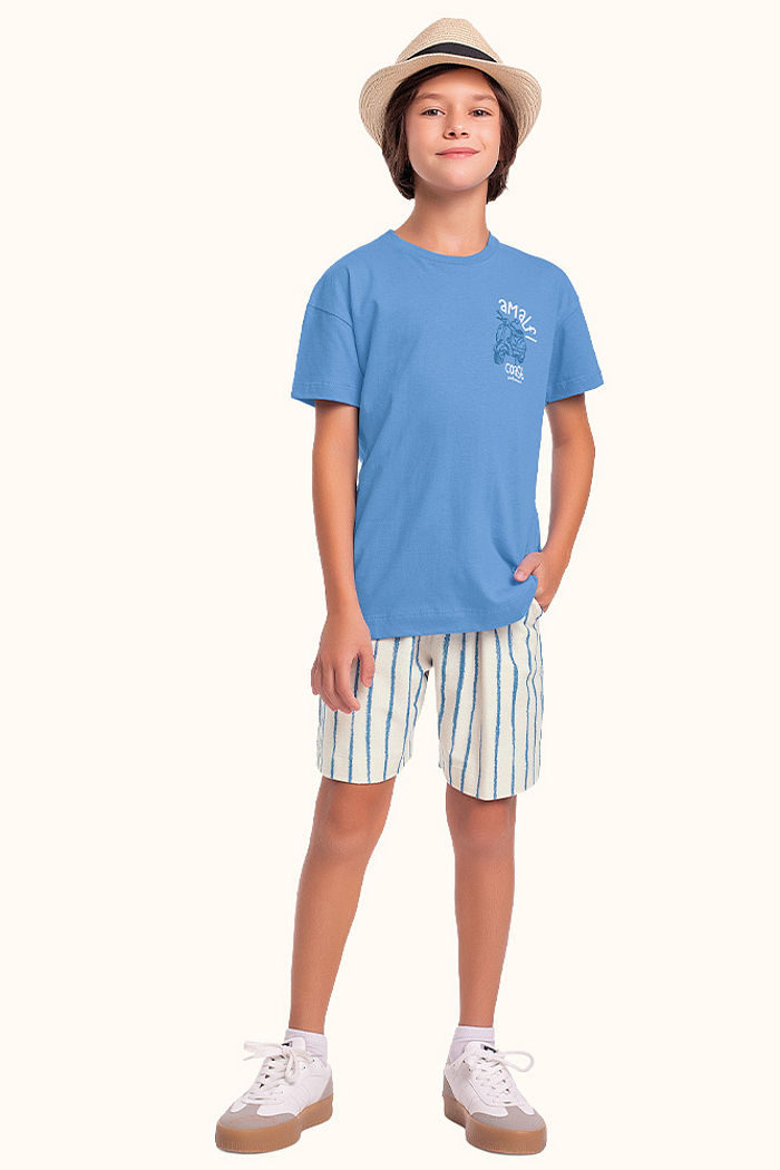 Conjunto camiseta em meia malha e bermuda em moletinho moto