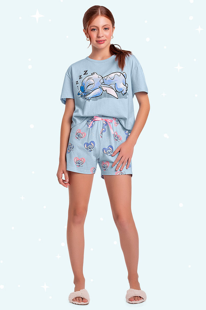 Conjunto pijama juvenil blusa e short Stitch