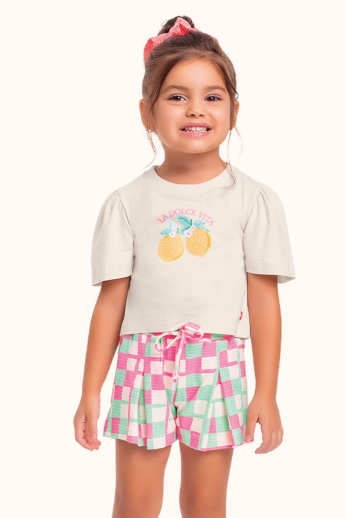 Conjunto blusa e short em malha florence limonada