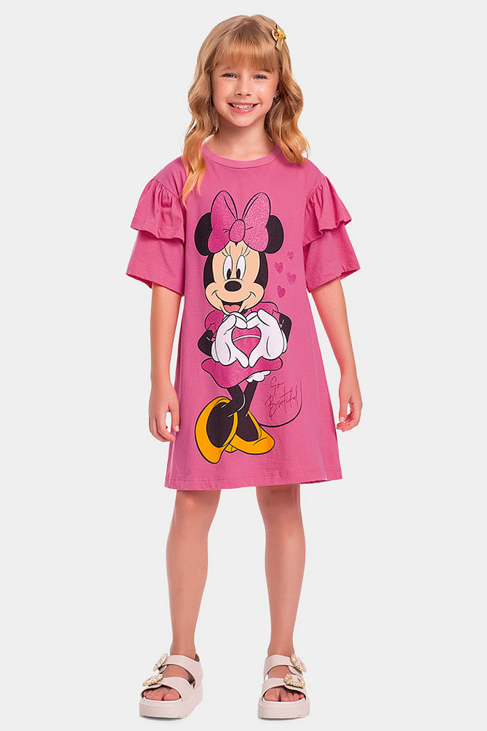 Vestido infantil Minnie Mouse com glitter so beautiful