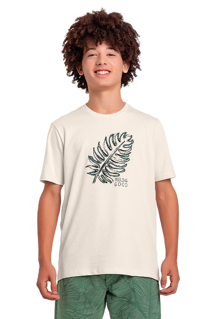 Camiseta juvenil em malha favo estampa verão