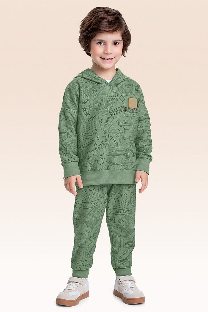 Conjunto blusão com capuz e calça em mol