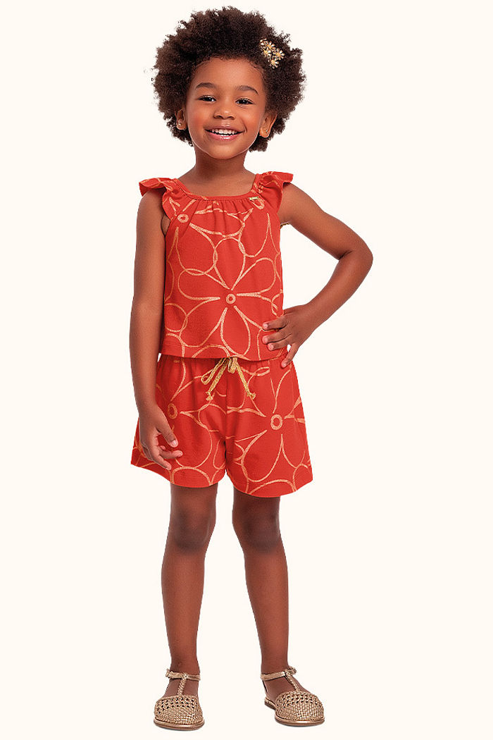 Conjunto blusa/short em cotton leve flor