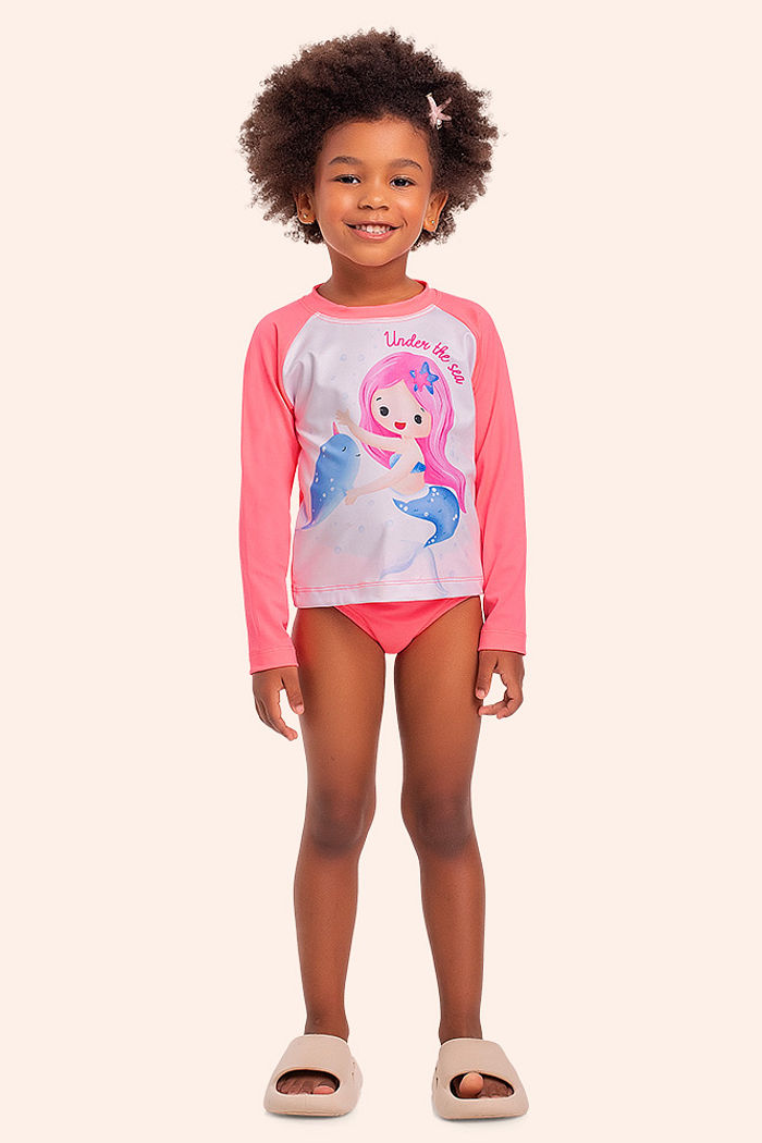 Conjunto infantil blusa manga longa e calcinha sereia moda praia