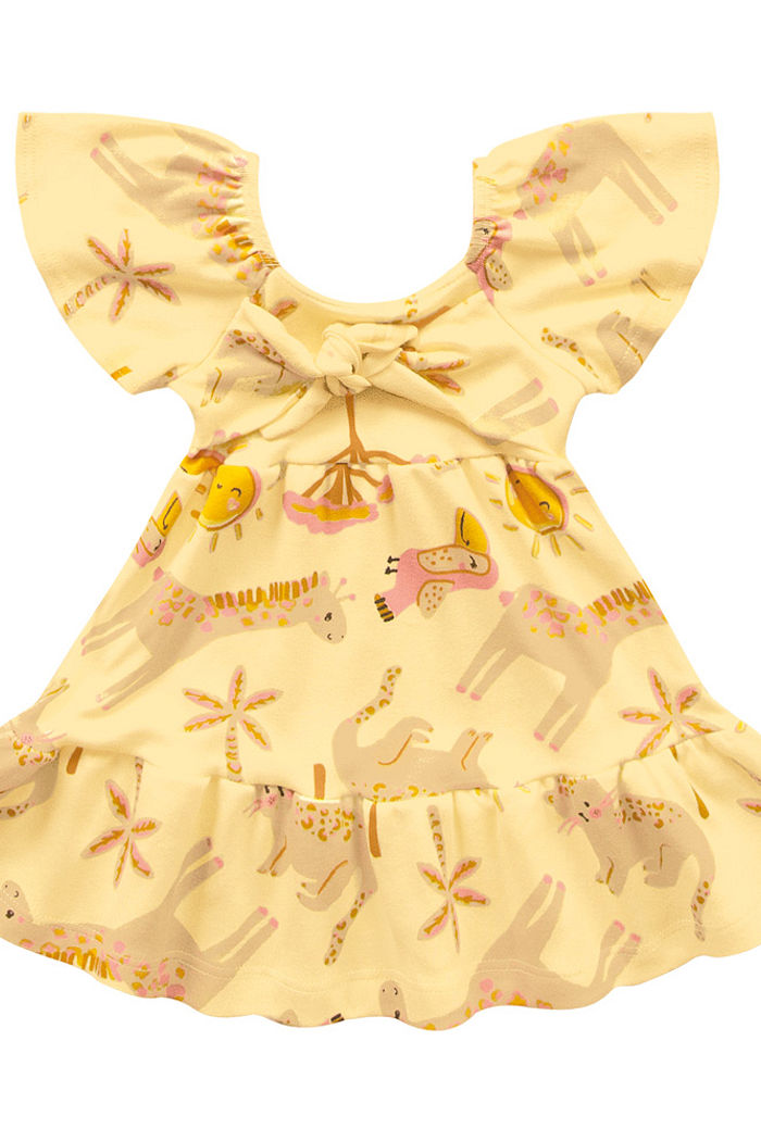 Vestido bebê feminino suedine estampa safari
