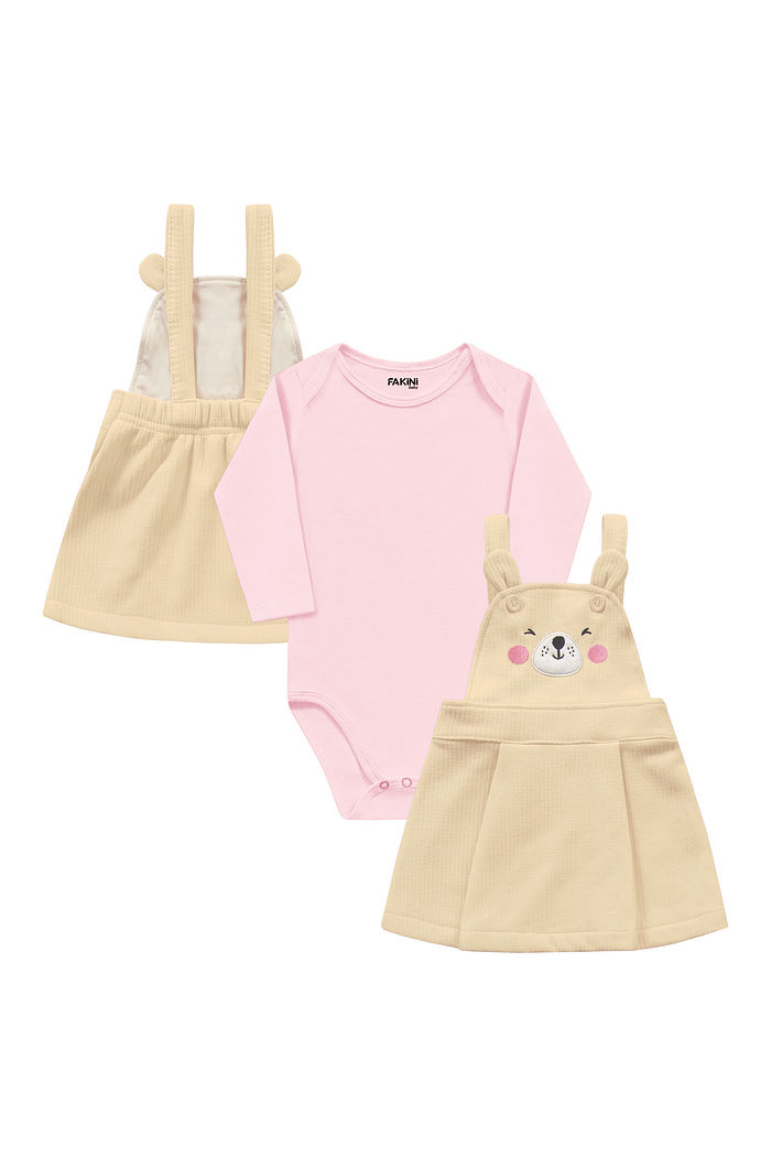 Conjunto body manga longa e salopete