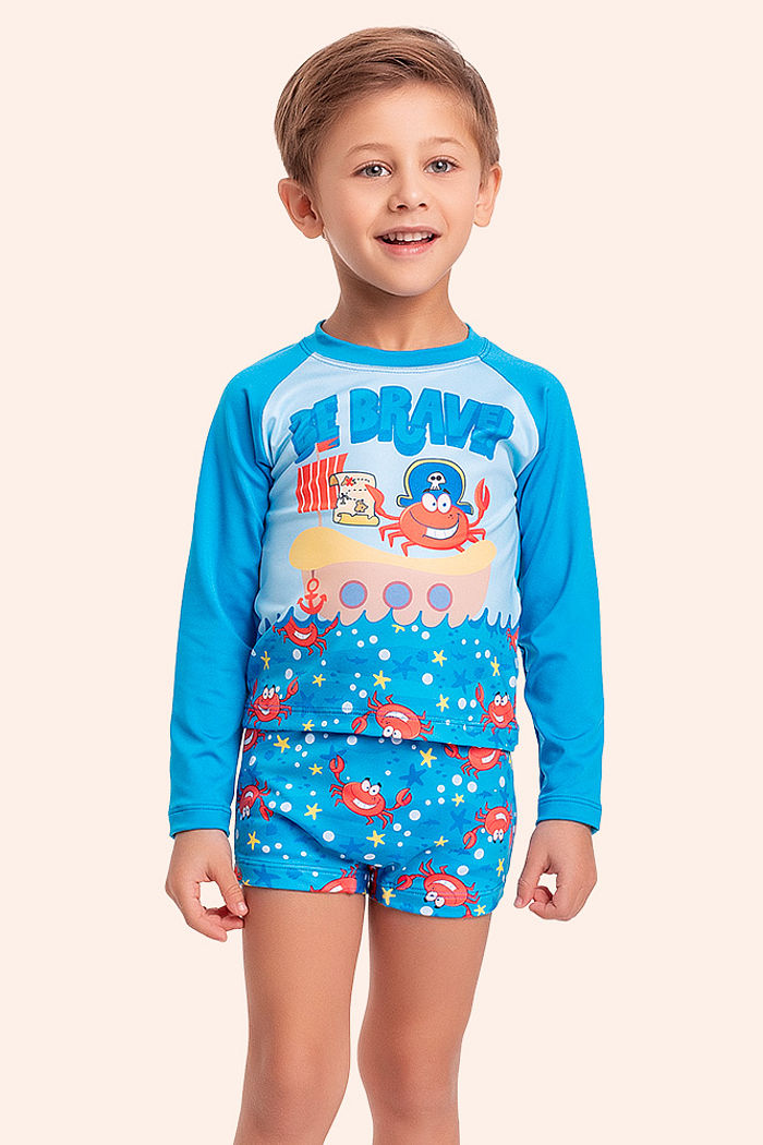 Conjunto moda praia camiseta manga longa e sunga boxer