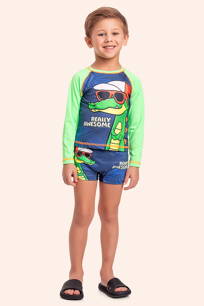 Conjunto moda praia camiseta manga longa e sunga boxer