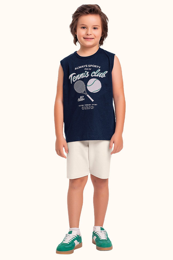 Conjunto regata em meia malha e bermuda em moletinho tennis club