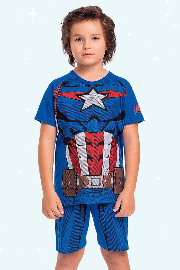 Conjunto pijama infantil camiseta e bermuda Avengers